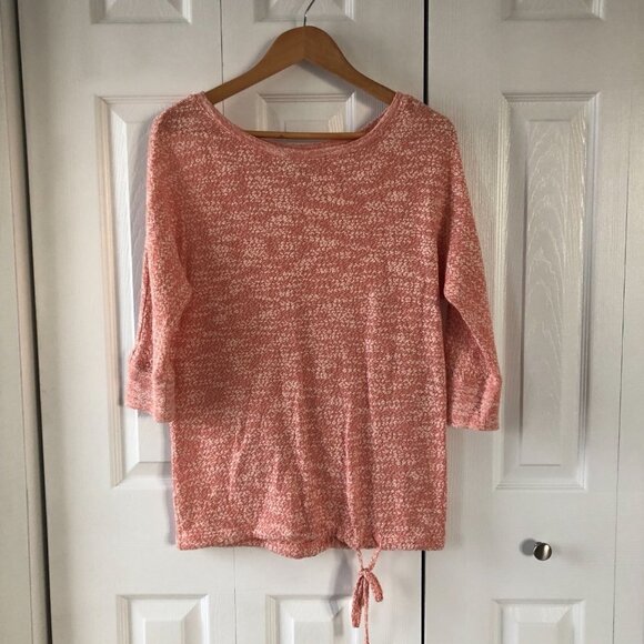 4/$25 LOFT Factory Pink/White Knit Drawstring Hem Top - Picture 1 of 10